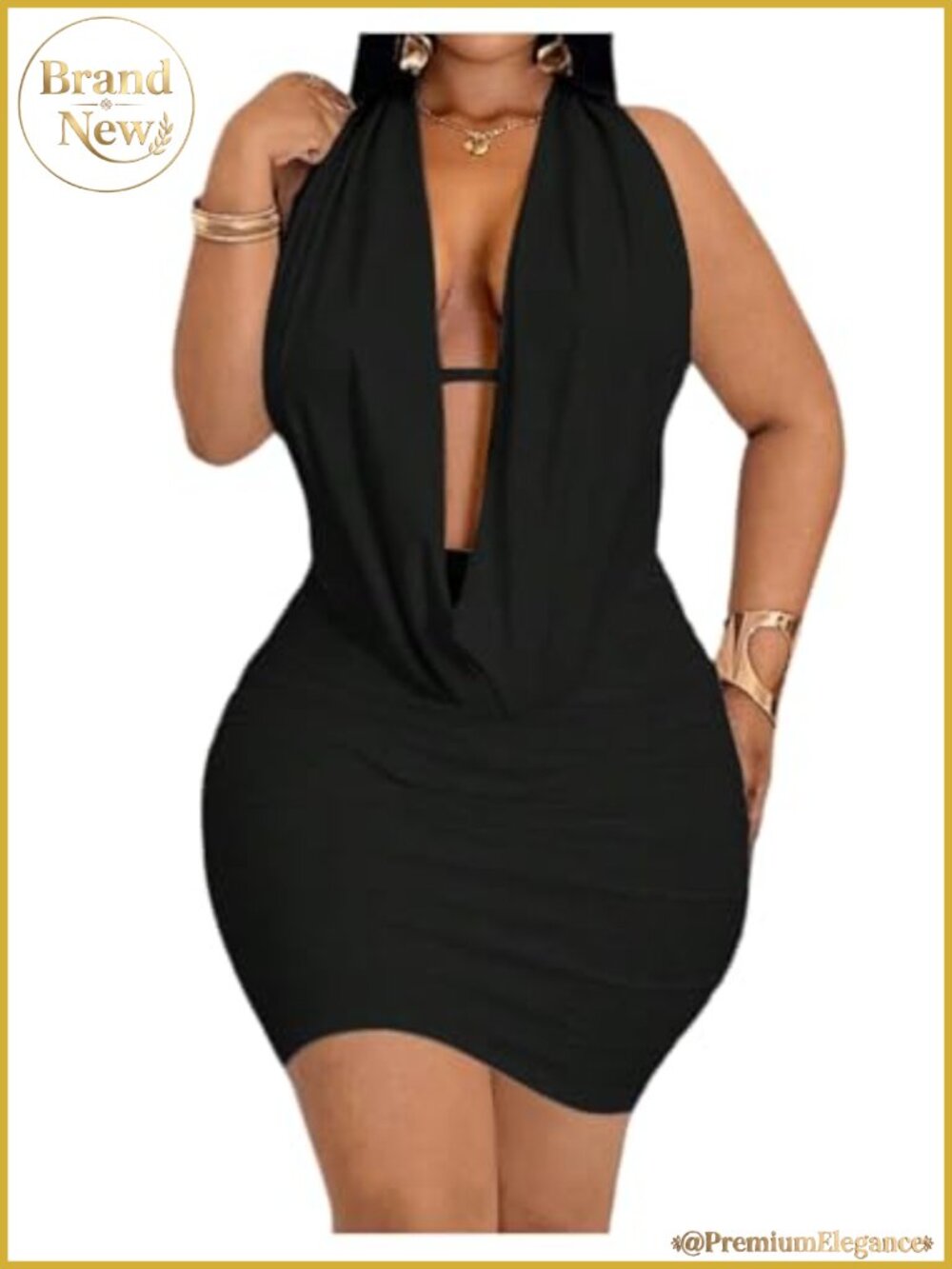 Plus Size Halter Tie Back Cowl Neck Bodycon Mini Dress